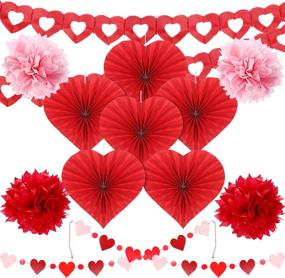 img 1 attached to ❤️ Complete Valentine's Day Paper Craft Kit for Party Decorations and Supplies: Heart Fans, Banner, Honeycomb Balls, Poms - Perfect for Wedding, Valentine, Anniversary Celebrations