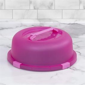 img 1 attached to 🍰 OvenStuff 12” Cake and Pastry Carrier – Portable Cake Tray with Non-Stick Base, Locking Pink Cover and Handles – Convenient and Versatile