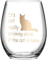 🐱 it's not really drinking alone if the cat is home - funny stemless wine glass for cat lovers - perfect gift for women, friends, sisters, mom and grandma - ideal birthday or christmas present - 15 oz capacity logo