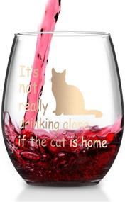 img 3 attached to 🐱 It's Not Really Drinking Alone if the Cat is Home - Funny Stemless Wine Glass for Cat Lovers - Perfect Gift for Women, Friends, Sisters, Mom and Grandma - Ideal Birthday or Christmas Present - 15 Oz Capacity