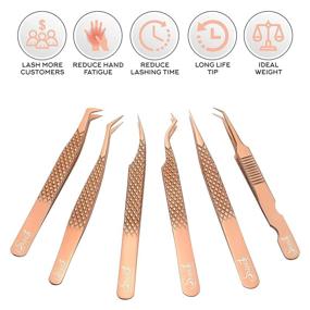 img 2 attached to 💖 SIVOTE 6-Pack Professional Eyelash Extension Tweezers - Japanese Steel, Rose Gold