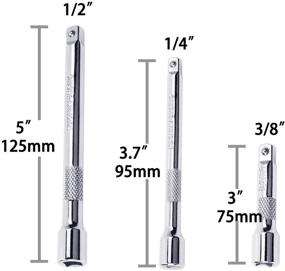 img 3 attached to 🔧 Набор удлинителей PANMAX из 6 штук: удлинители головок с приводом 1/4", 3/8" и 1/2", ручка-ключ с выдвижным удлинителем, высококачественная хром-ванадиевая сталь с электропокрытием.