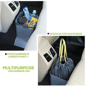 img 3 attached to 🚗 HAUSSIMPLE Car Trash Can Garbage Bin Plastic Storage Organizer Auto Wastebasket with Stability Flaps 1.4 Gallon + 20 Drawstring Trash Bags 7.5 x 7.3 in - Gray