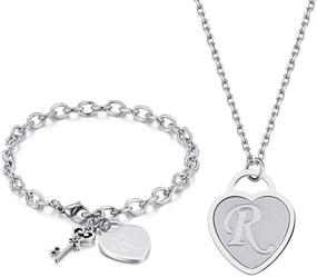 img 4 attached to Personalized Stainless Steel Heart Key Initial Necklace Bracelet Set for Teen Girls - Ideal Christmas Gift; 26 Letter Chain Necklaces with Name Locket Bracelet; Perfect Birthday Gift for Friends - Complete with Jewelry Bag