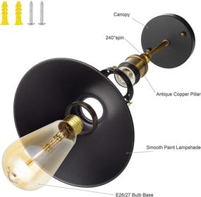 img 2 attached to Vintage Edison Retro Wall Sconces Light, Plug in Cord with On/Off Switch, E26 🛋️ Base, Black Wall Industrial Lamp Fixture, Steel Finish, Ideal for Indoor Bedrooms, Pack of 2