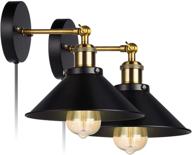 vintage edison retro wall sconces light, plug in cord with on/off switch, e26 🛋️ base, black wall industrial lamp fixture, steel finish, ideal for indoor bedrooms, pack of 2 logo