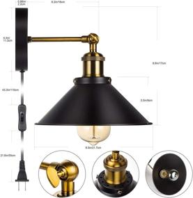 img 3 attached to Vintage Edison Retro Wall Sconces Light, Plug in Cord with On/Off Switch, E26 🛋️ Base, Black Wall Industrial Lamp Fixture, Steel Finish, Ideal for Indoor Bedrooms, Pack of 2