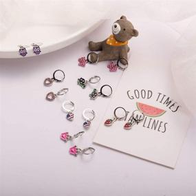 img 1 attached to 🌸 Hypoallergenic Silver Mini Cute Dangle Hoop Earrings: 16 Pairs for Teen Girls - Pink Animal & Floral Designs for Girls and Women - Colorful Fox, Flower, and Flag Dangles