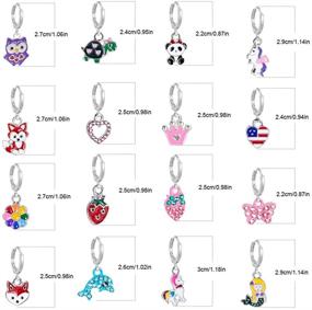 img 3 attached to 🌸 Hypoallergenic Silver Mini Cute Dangle Hoop Earrings: 16 Pairs for Teen Girls - Pink Animal & Floral Designs for Girls and Women - Colorful Fox, Flower, and Flag Dangles