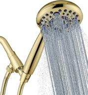 🚿 g-promise handheld shower head - high pressure, 6 spray settings, detachable hand held showerhead with 4.9" face, extra long flexible hose and metal adjustable bracket - polished brass logo