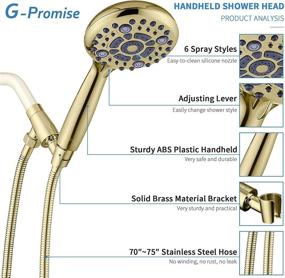 img 3 attached to 🚿 G-Promise Handheld Shower Head - High Pressure, 6 Spray Settings, Detachable Hand Held Showerhead with 4.9" Face, Extra Long Flexible Hose and Metal Adjustable Bracket - Polished Brass