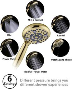 img 1 attached to 🚿 G-Promise Handheld Shower Head - High Pressure, 6 Spray Settings, Detachable Hand Held Showerhead with 4.9" Face, Extra Long Flexible Hose and Metal Adjustable Bracket - Polished Brass