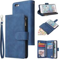 🔵 premium vintage pu leather wallet case for iphone 6 6s with magnetic closure, handbag style design, zipper pocket, kickstand, card holder slots, wrist strap & tpu shockproof flip cover - blue logo