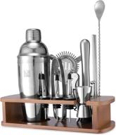 🍹 kitessensu bartender kit with stand - cocktail shaker set for drink mixing - bar tools: martini shaker, jigger, strainer, mixer spoon, muddler, liquor pourers, and more - silver logo