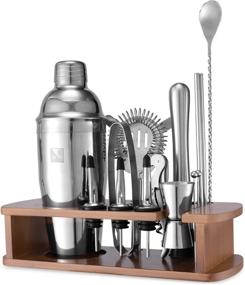 img 4 attached to 🍹 KITESSENSU Bartender Kit with Stand - Cocktail Shaker Set for Drink Mixing - Bar Tools: Martini Shaker, Jigger, Strainer, Mixer Spoon, Muddler, Liquor Pourers, and More - Silver