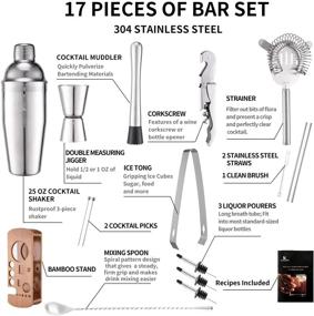 img 2 attached to 🍹 KITESSENSU Bartender Kit with Stand - Cocktail Shaker Set for Drink Mixing - Bar Tools: Martini Shaker, Jigger, Strainer, Mixer Spoon, Muddler, Liquor Pourers, and More - Silver