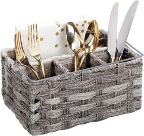 img 4 attached to 🗃️ mDesign Plastic Woven Cutlery Storage Organizer Caddy Tote Bin Basket - Gray