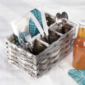 img 3 attached to 🗃️ mDesign Plastic Woven Cutlery Storage Organizer Caddy Tote Bin Basket - Gray