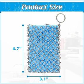 img 3 attached to 🔧 Upgraded Chainmail Scrubber for Cast Iron Skillet Cleaning - Stainless Steel Metal Scraper Brush with Scouring Pad Insert - Blue Cast Iron Wok Accessories Cleaning Tool Kit