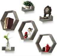 📚 rr round rich design rustic wood wall shelf set - 6 hexagon boxes and 3 small shelves for free grouping in driftwood finish logo