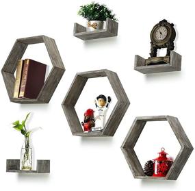 img 4 attached to 📚 RR ROUND RICH DESIGN Rustic Wood Wall Shelf Set - 6 Hexagon Boxes and 3 Small Shelves for Free Grouping in Driftwood Finish