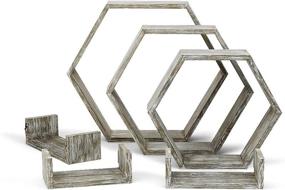 img 3 attached to 📚 RR ROUND RICH DESIGN Rustic Wood Wall Shelf Set - 6 Hexagon Boxes and 3 Small Shelves for Free Grouping in Driftwood Finish