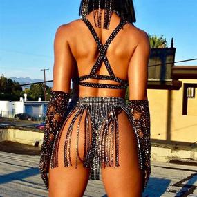 img 2 attached to Zeelina Sparkly Rhinestone Tassel Skirt Silver Belly Dance Hip Scarf: A Dazzling Crystal Waist Belt Chain for Women and Girls (Black) - Perfect for Beach, Nightclub, Party, Performance, Rave, and Festival Costume