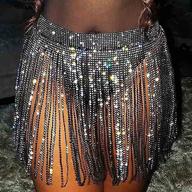 zeelina sparkly rhinestone tassel skirt silver belly dance hip scarf: a dazzling crystal waist belt chain for women and girls (black) - perfect for beach, nightclub, party, performance, rave, and festival costume логотип