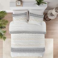 🛏️ cotton farmhouse comforter set, full/queen size boho bedding sets, double-sided neutral modern design, clipped jacquard stripes 3-piece set with matching pillow shams (90x90 inches, ivory) logo