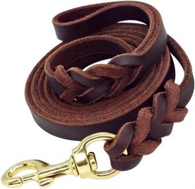 img 4 attached to 🐶 Premium Beirui Braided Leather 6ft Dog Leash - Heavy Duty Brown & Black Training Lead - 3/4 inch Width