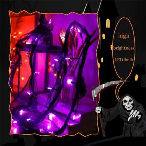 img 2 attached to 🎃 Malgero Purple String Lights with Black Gauze - 9.9Ft Creepy Cloth Indoor Halloween Decorations, 30LED Gothic Party Room Decor with 2 Modes: Steady/Flickering Lights