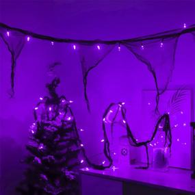 img 4 attached to 🎃 Malgero Purple String Lights with Black Gauze - 9.9Ft Creepy Cloth Indoor Halloween Decorations, 30LED Gothic Party Room Decor with 2 Modes: Steady/Flickering Lights