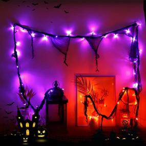 img 1 attached to 🎃 Malgero Purple String Lights with Black Gauze - 9.9Ft Creepy Cloth Indoor Halloween Decorations, 30LED Gothic Party Room Decor with 2 Modes: Steady/Flickering Lights