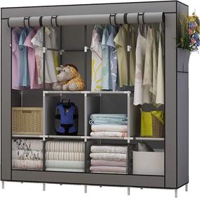 img 4 attached to 🚪 UDEAR Portable Closet: Large Wardrobe Organizer with 6 Shelves, 4 Hanging Sections, 4 Side Pockets – Grey
