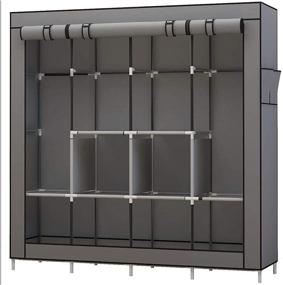 img 2 attached to 🚪 UDEAR Portable Closet: Large Wardrobe Organizer with 6 Shelves, 4 Hanging Sections, 4 Side Pockets – Grey