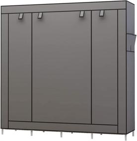 img 3 attached to 🚪 UDEAR Portable Closet: Large Wardrobe Organizer with 6 Shelves, 4 Hanging Sections, 4 Side Pockets – Grey