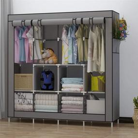 img 1 attached to 🚪 UDEAR Portable Closet: Large Wardrobe Organizer with 6 Shelves, 4 Hanging Sections, 4 Side Pockets – Grey