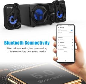 img 2 attached to 🔊 2.1 Loud Sound System Speakers with Subwoofer, Smalody Computer Speakers with Cool Blue LED, Multimedia Desktop Speaker with Bluetooth/AUX-in/USB & TF Slot, Compatible with PC, Desktop, Laptop, Gaming