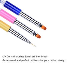 img 3 attached to 🏻 Ycyan 3Pcs Nail Art Design Brushes: Rhinestone Handle UV Gel Nail Brush Set - Professional Tools Kit