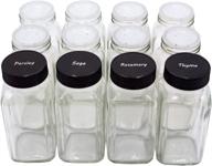 🔲 u-pack 12-piece french square glass spice bottles with shaker tops and labels - 6 oz spice jars with black plastic lids логотип