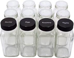 img 3 attached to 🔲 U-Pack 12-Piece French Square Glass Spice Bottles with Shaker Tops and Labels - 6 oz Spice Jars with Black Plastic Lids