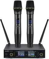 moukey mwmu-1 wireless microphone - dual handheld dynamic karaoke mic, 260 channels, anti-interference, 262ft range, uhf, ideal for karaoke, voice amplification, pa systems, dj, church logo