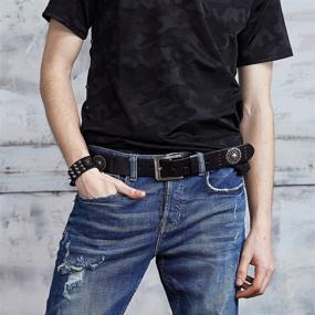 img 2 attached to 👖 Fioretto Men's Studded Cowhide Leather Belt: Stylish Casual Italian Belt for Jeans, Punk Rock Rivets, Black - With Buckle