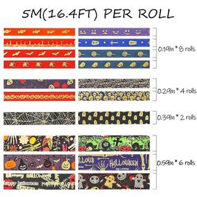 img 3 attached to 🎃 Наклейка Sodagreen Halloween Holiday Washi - набор из 20 рулонов пугающей клейкой бумаги с золотой фольгой и рисунками с черепом, черным клопом и тыквой: идеально подходит для создания бюллетеня, детского рукоделия.