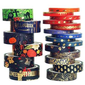 img 4 attached to 🎃 Наклейка Sodagreen Halloween Holiday Washi - набор из 20 рулонов пугающей клейкой бумаги с золотой фольгой и рисунками с черепом, черным клопом и тыквой: идеально подходит для создания бюллетеня, детского рукоделия.