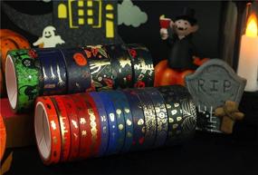 img 2 attached to 🎃 Наклейка Sodagreen Halloween Holiday Washi - набор из 20 рулонов пугающей клейкой бумаги с золотой фольгой и рисунками с черепом, черным клопом и тыквой: идеально подходит для создания бюллетеня, детского рукоделия.