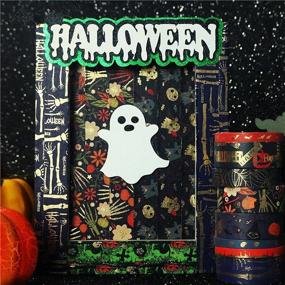 img 1 attached to 🎃 Наклейка Sodagreen Halloween Holiday Washi - набор из 20 рулонов пугающей клейкой бумаги с золотой фольгой и рисунками с черепом, черным клопом и тыквой: идеально подходит для создания бюллетеня, детского рукоделия.