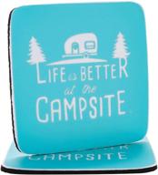 🏕️ camco life is better at the campsite neoprene drink coaster - teal blue with logo - 2 pack: the perfect rving and camping accessory for fun and relaxation (53230) logo