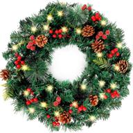 enhance your holiday décor with funarty christmas wreath: 50 led lights, 22 inches, festive red berries and pinecones - perfect for front door winter xmas décor, indoor and outdoor use logo