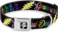 grateful dead-inspired dog collar with bears & skeletons - buckle-down seatbelt buckle design in black/multi color logo